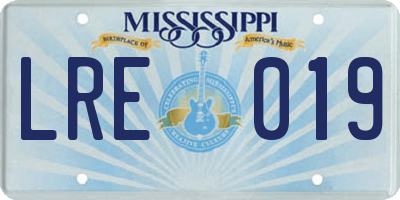 MS license plate LRE019