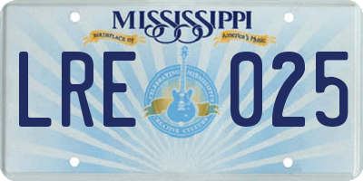 MS license plate LRE025
