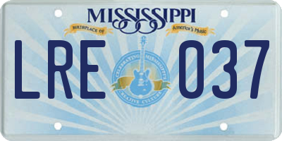 MS license plate LRE037