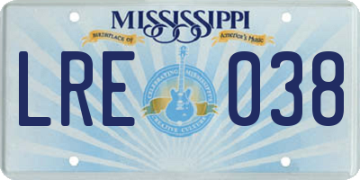 MS license plate LRE038