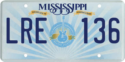 MS license plate LRE136