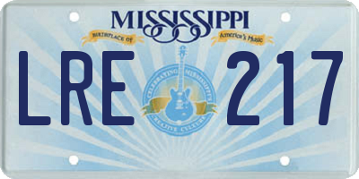 MS license plate LRE217