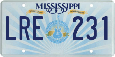 MS license plate LRE231