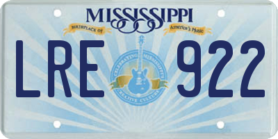 MS license plate LRE922