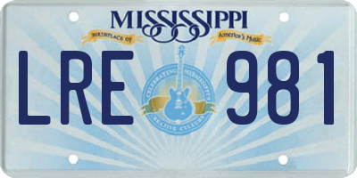 MS license plate LRE981
