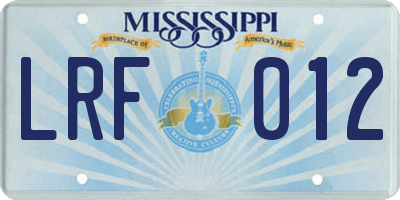 MS license plate LRF012