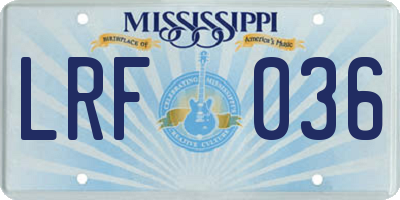 MS license plate LRF036