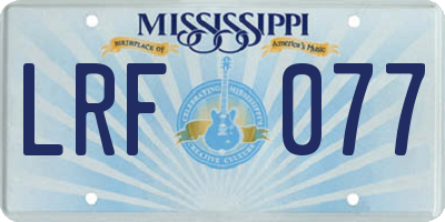 MS license plate LRF077
