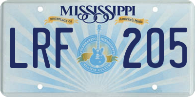 MS license plate LRF205