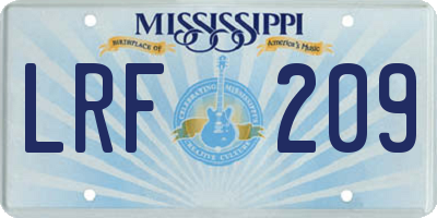 MS license plate LRF209