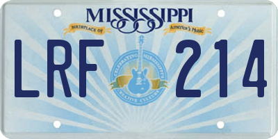 MS license plate LRF214
