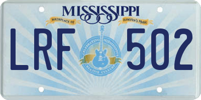 MS license plate LRF502