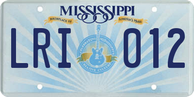 MS license plate LRI012
