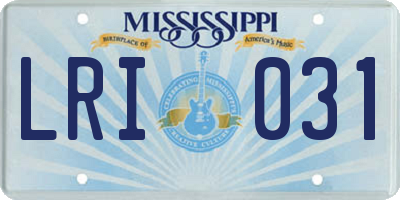 MS license plate LRI031