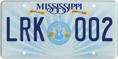 MS license plate LRK002