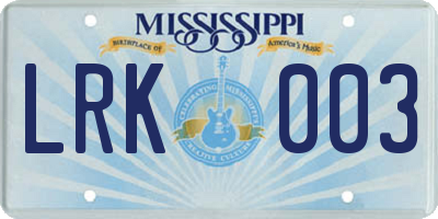 MS license plate LRK003