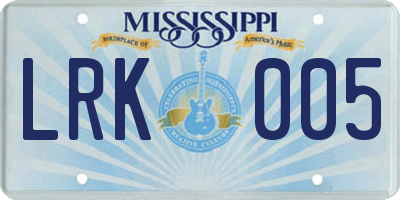 MS license plate LRK005