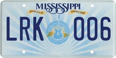 MS license plate LRK006