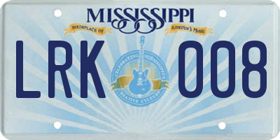 MS license plate LRK008