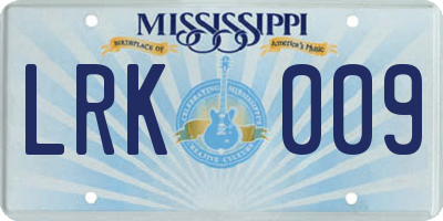 MS license plate LRK009