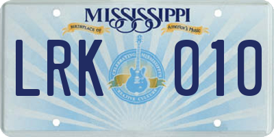 MS license plate LRK010
