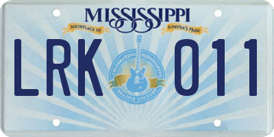 MS license plate LRK011