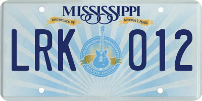 MS license plate LRK012