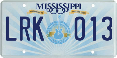 MS license plate LRK013