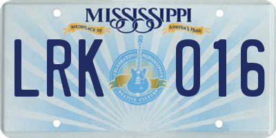 MS license plate LRK016
