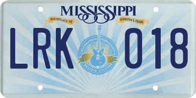 MS license plate LRK018