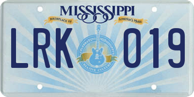 MS license plate LRK019