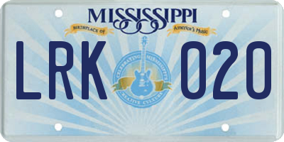 MS license plate LRK020