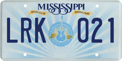 MS license plate LRK021