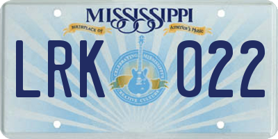 MS license plate LRK022
