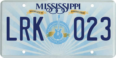 MS license plate LRK023