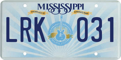 MS license plate LRK031
