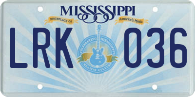 MS license plate LRK036