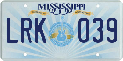 MS license plate LRK039
