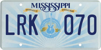 MS license plate LRK070