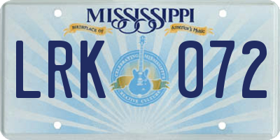 MS license plate LRK072