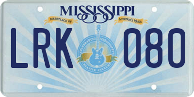 MS license plate LRK080