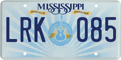 MS license plate LRK085