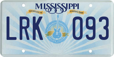 MS license plate LRK093