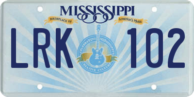 MS license plate LRK102
