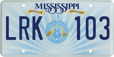 MS license plate LRK103
