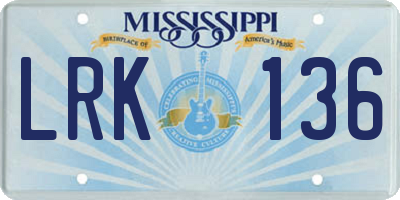 MS license plate LRK136
