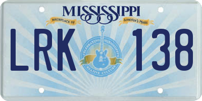 MS license plate LRK138