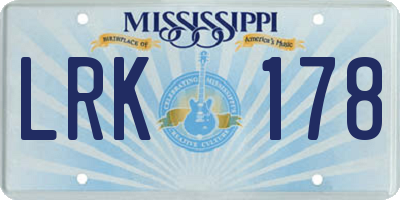 MS license plate LRK178