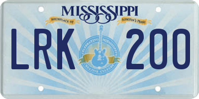 MS license plate LRK200