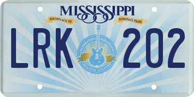 MS license plate LRK202